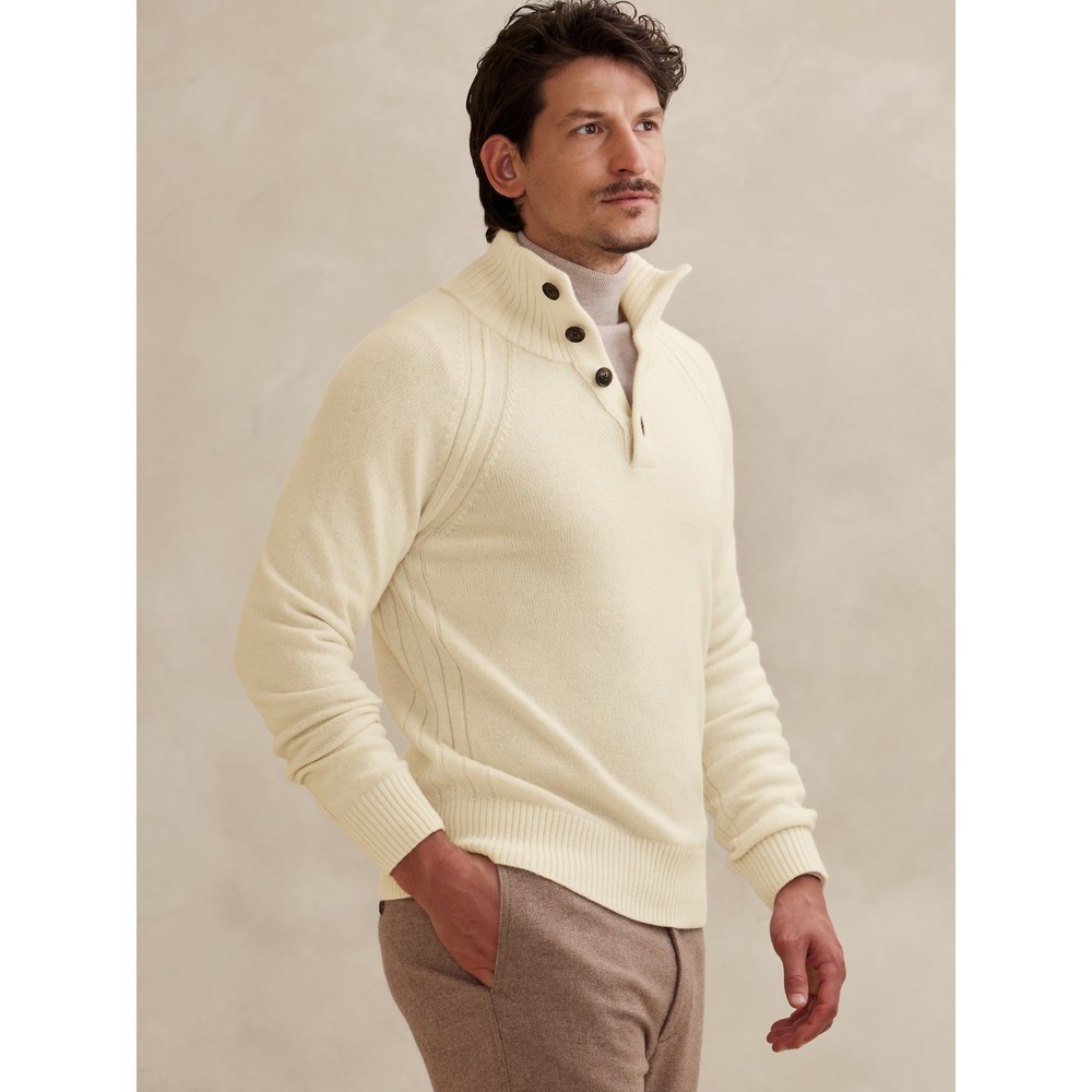 NWT Banana Republic‎ Pierro Wool Sweater XXL Transition Cream Button Mock Neck